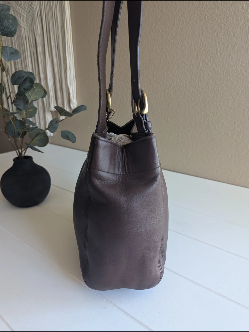 Coach Chocolate Brown Leather Shoulder Bag with Gold-Tone Hardware